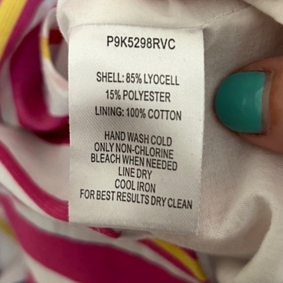 Parker Jay Striped Ruffle Front Sleeveless Pink & White Mini Dress SIZE MEDIUM - Picture 7 of 9